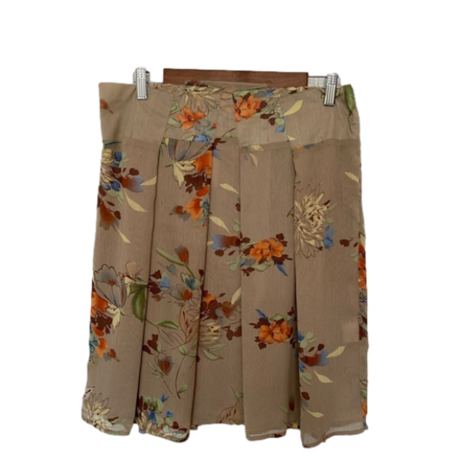 Romy Boho Fairy Cottagecore Pale Oak Fall Floral Sheer Lined Vintage Skirt Lg